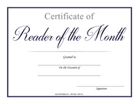 Reader of the Month Certificate Blue