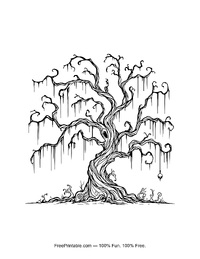 Halloween Coloring Page Gnarled Tree
