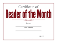 Reader of the Month Certificate