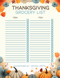 Thanksgiving Grocery List