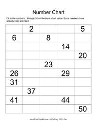 Partial Fill Number Chart 1-50