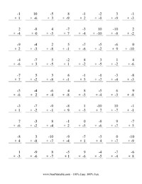 Negative Numbers Addition 1-10