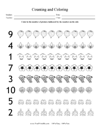Counting and Coloring Worksheet (Max 10)