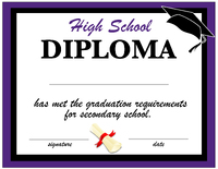 High School Diploma Illustrated Purple