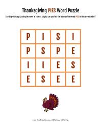 Thanksgiving Pies Word Puzzle