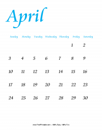 April 2016 Portrait Calendar