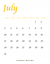 July 2016 Portrait Calendar