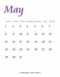 May 2016 Portrait Calendar