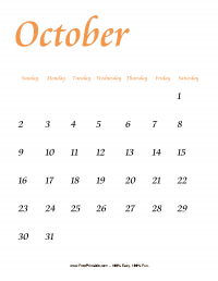 October 2016 Portrait Calendar