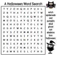 a halloween word search with the witch and the owl