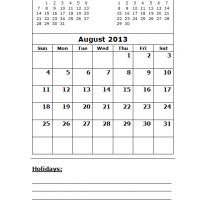 August 2013 Calendar with Holidays