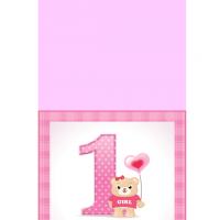 Baby Girl Bear 1st Birthday Card
