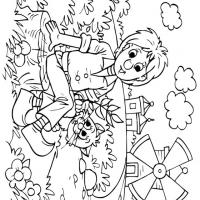 Boy and Cat Relaxing in the Field Coloring Sheet