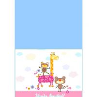 Cute Giraffe and Bears Birthday Invitation Card