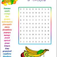 Easy Fruits Word Search