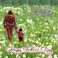 Father And Child On Field Of Flowers