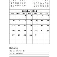 October 2013 Calendar with Holidays